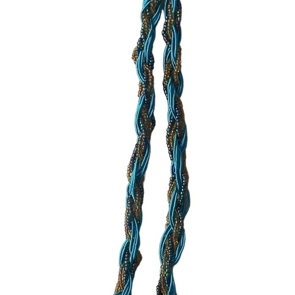 Braided vintage retro style turquoise gold and rainbow strands necklace 19 in - Picture 8 of 11